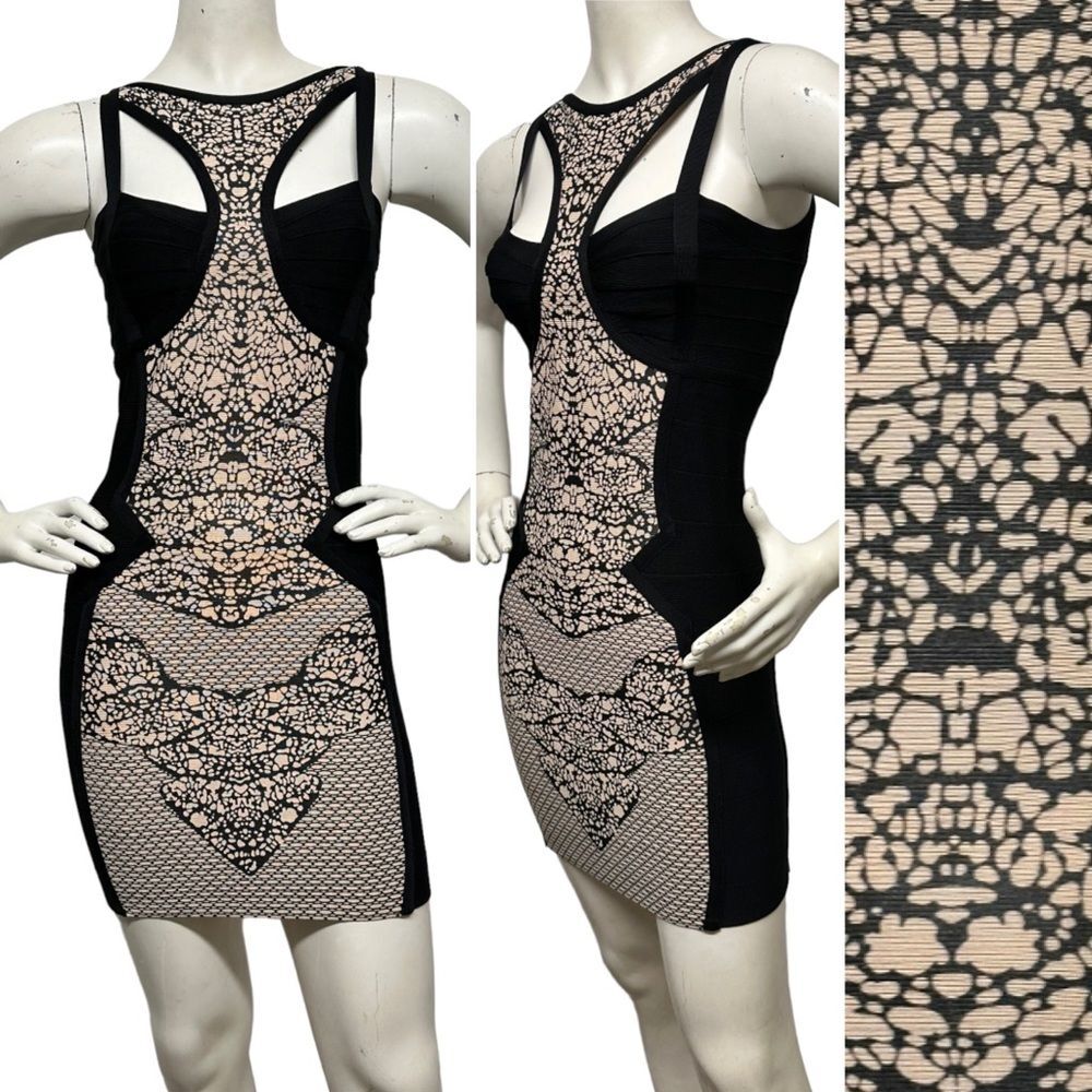 BEBE Black Nude Cut Outs Bandage Bodycon Mini Dress y2k 2000s look XS 0 2 4